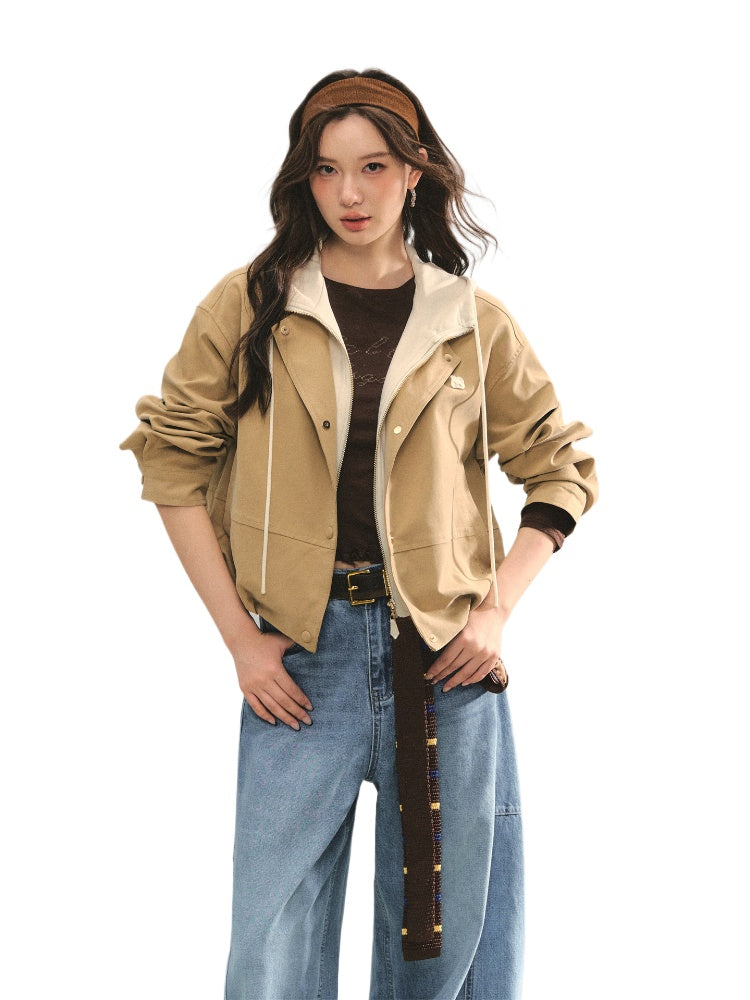 Two-piece Spliced Color-block Hooded Jacket