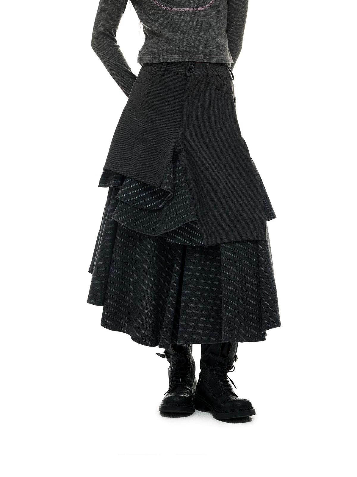 Asymmetric Stripe A-Line Midi Skirt