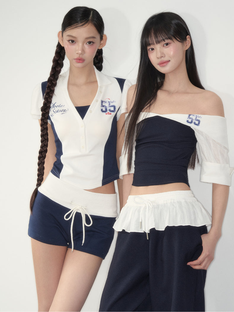 Off-Shoulder Active Blouse & Pants Set