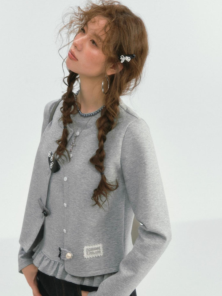 Fake Two-piece Round Neck Lace Top