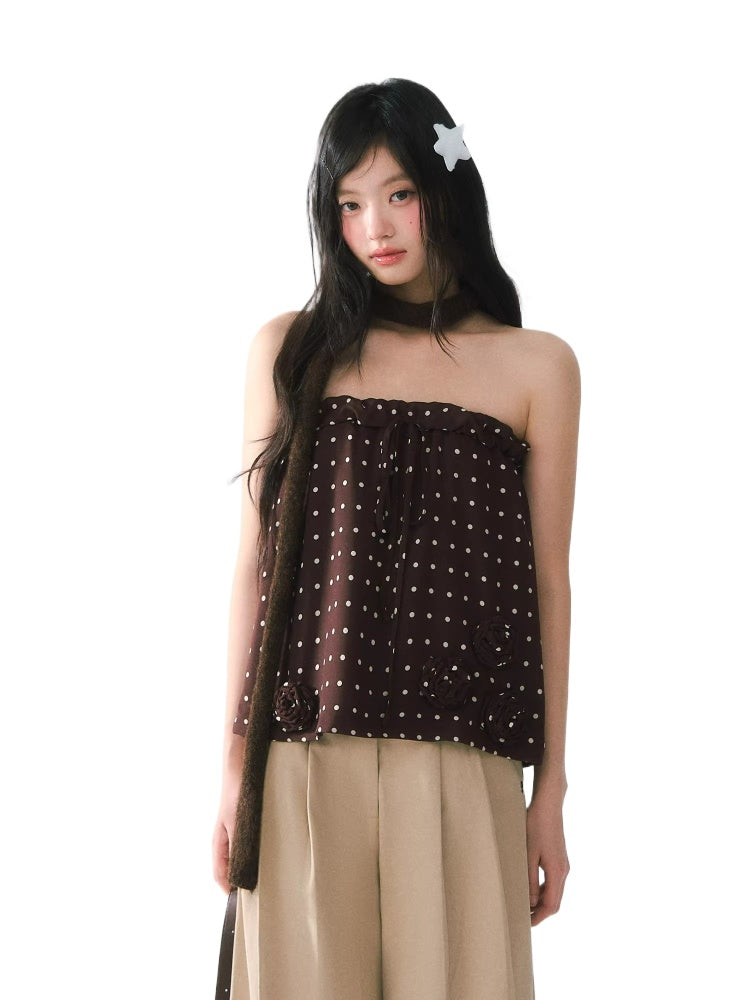 Polka Dot Tie Bandeau Top