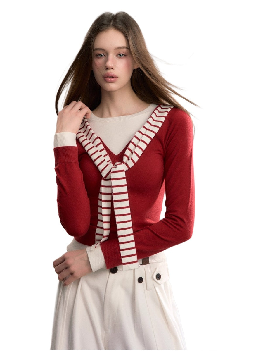 Contrast Hooded Knit Top