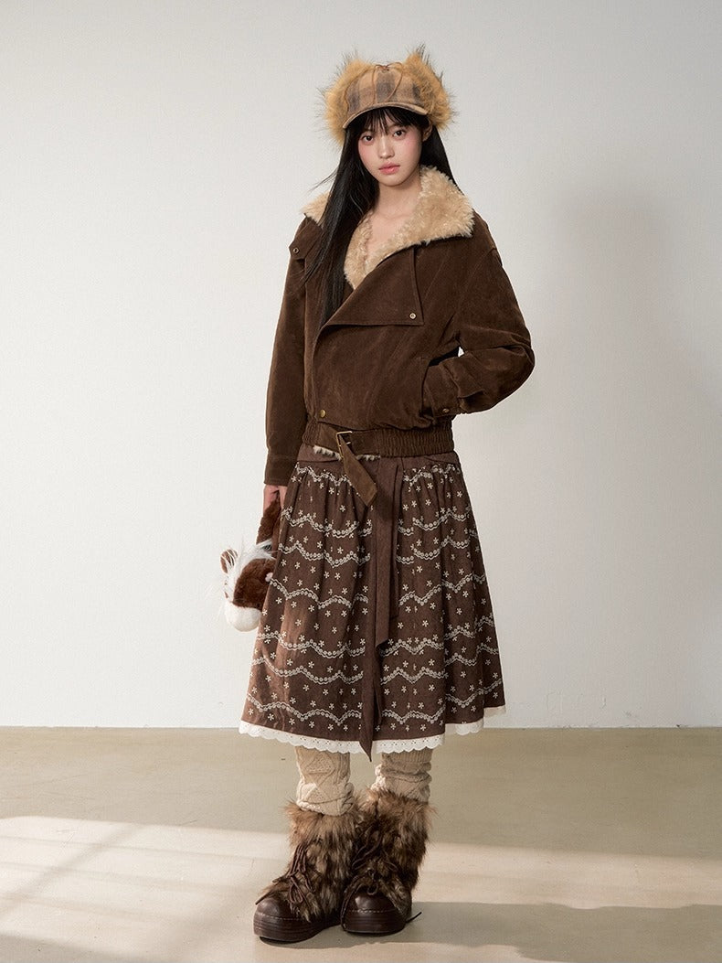 Retro Suede Shearling Moto Jacket