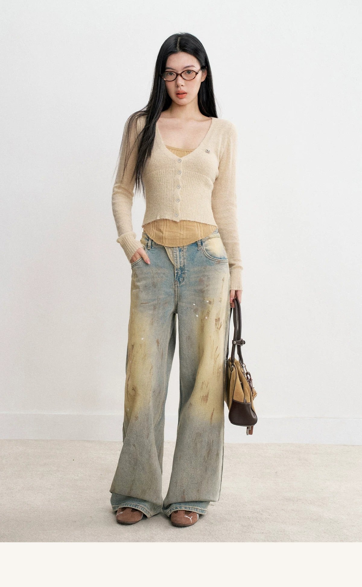 Contrast V-Neck Knit Sweater