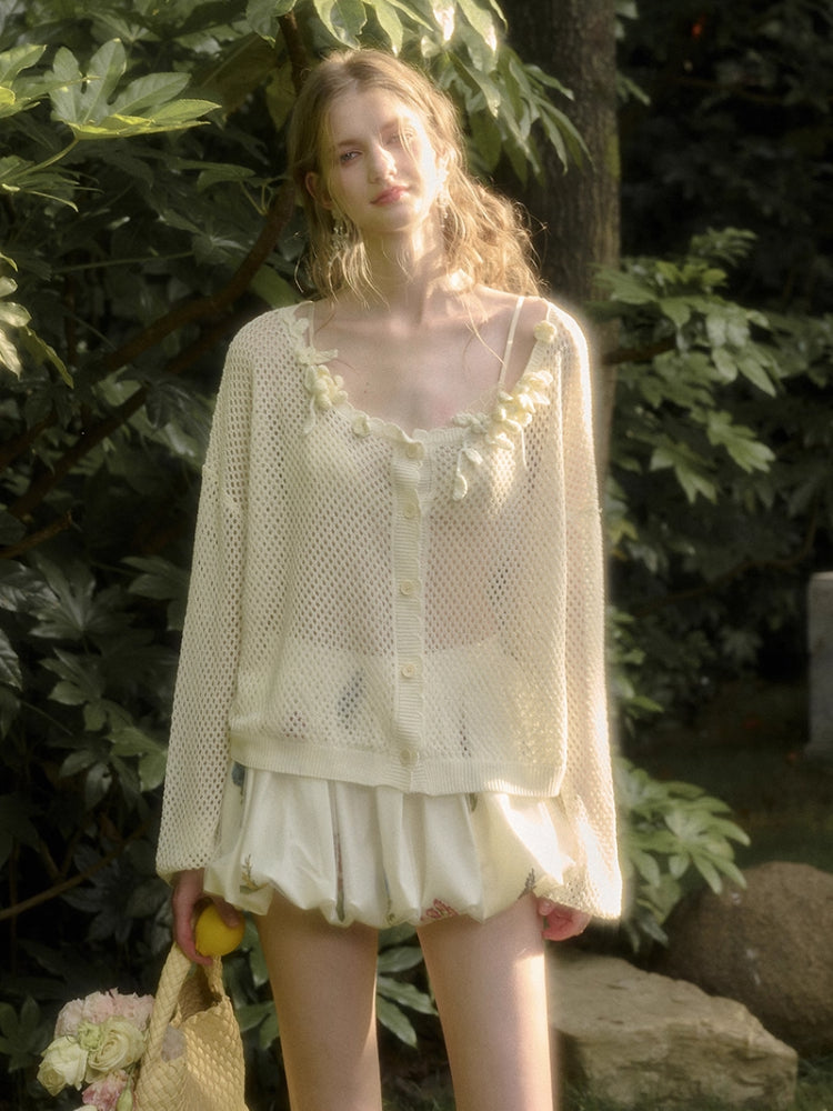Cool Ice Silk Flower Hollow Cardigan