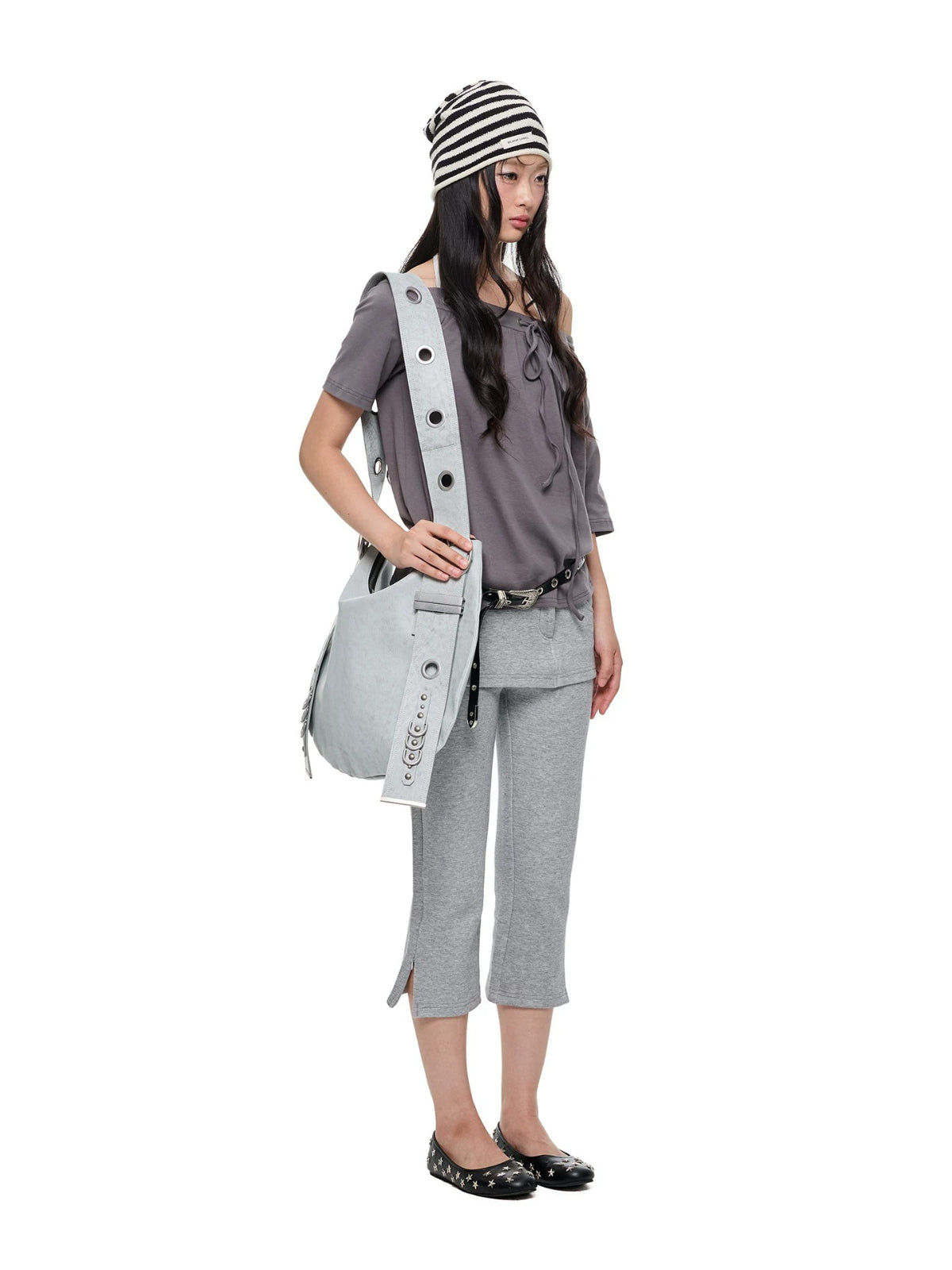 Off Shoulder Drawstring Loose T-Shirt