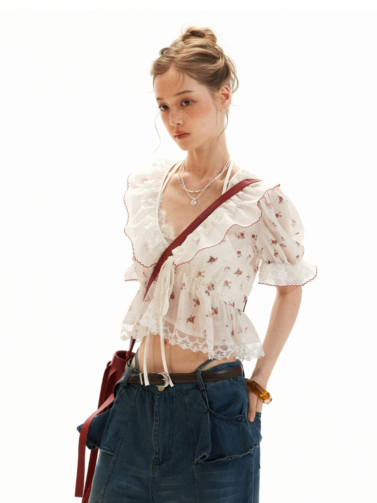 Floral Dot Puff Sleeve Blouse