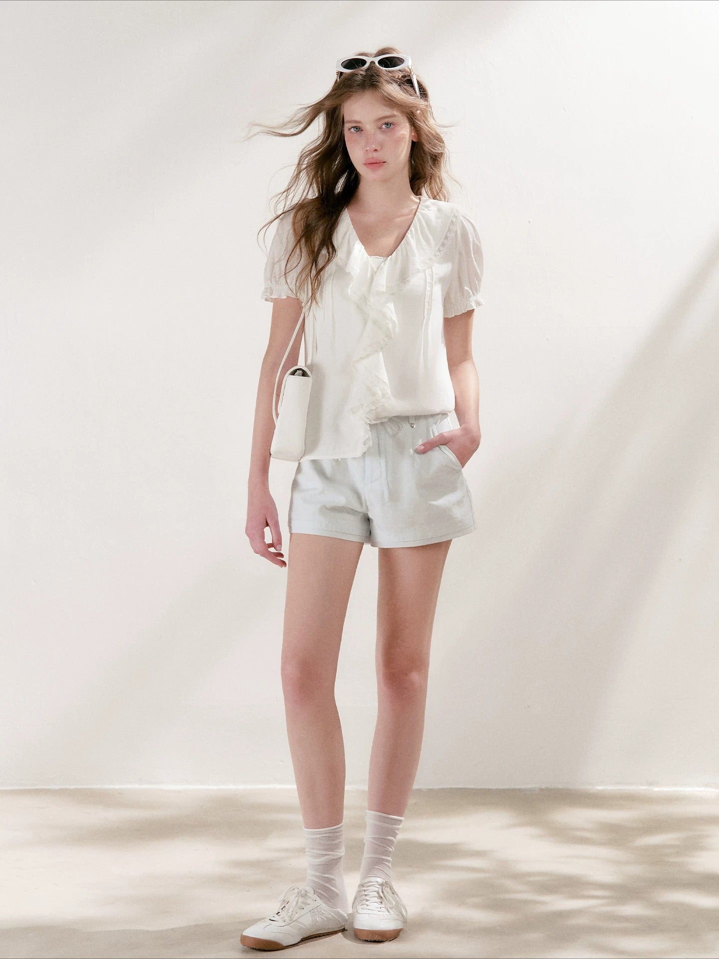 Lace Ruffle V-Neck Top