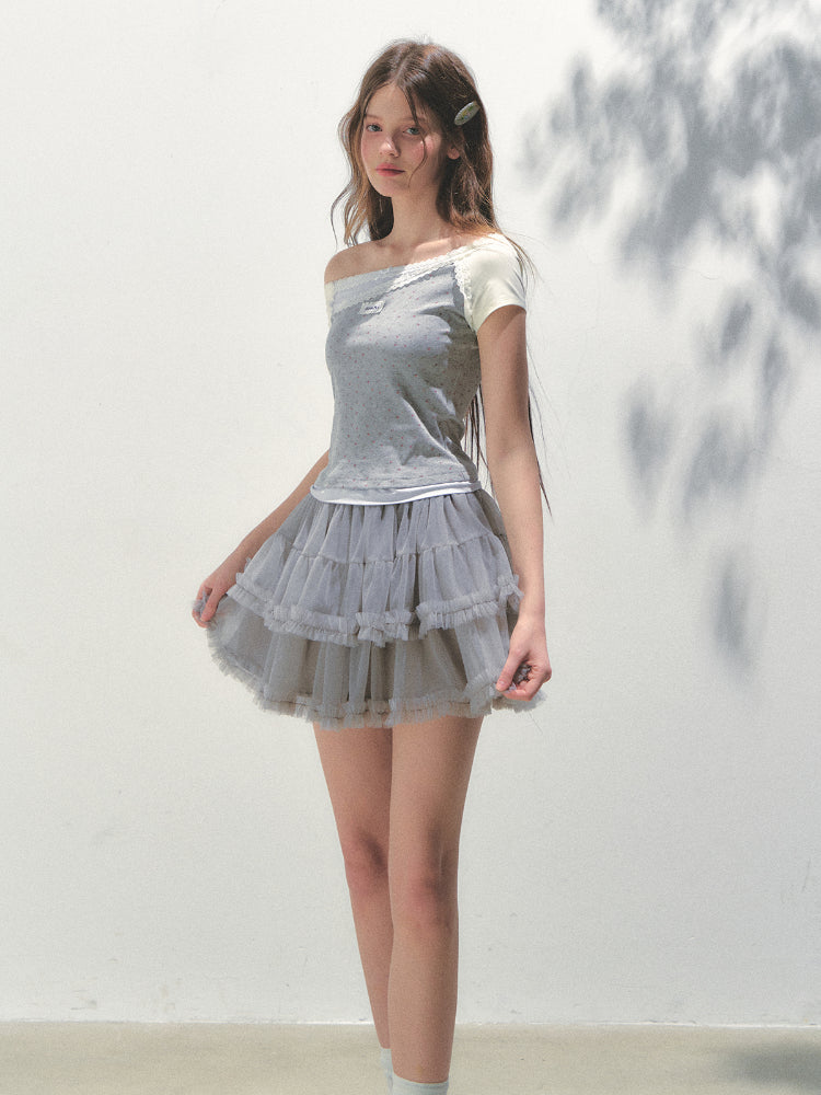 Off-shoulder Fake Three-piece Asymmetric Shoulder T - shirt