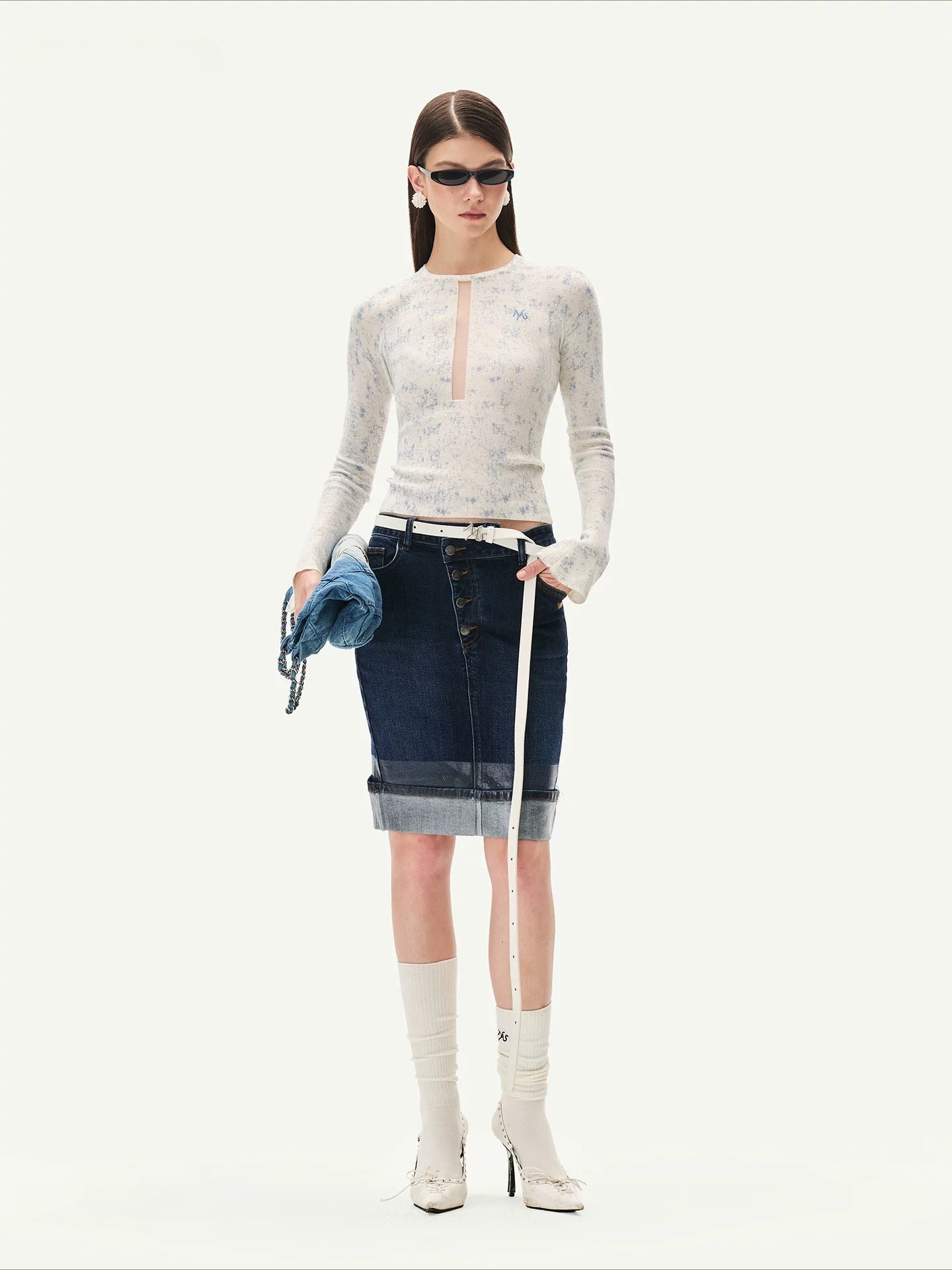 Helen Denim Print Knit Top