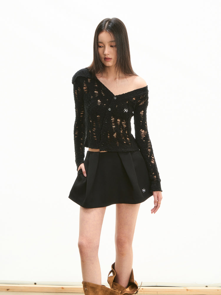 Asymmetrical Shoulder Knit Cardigan