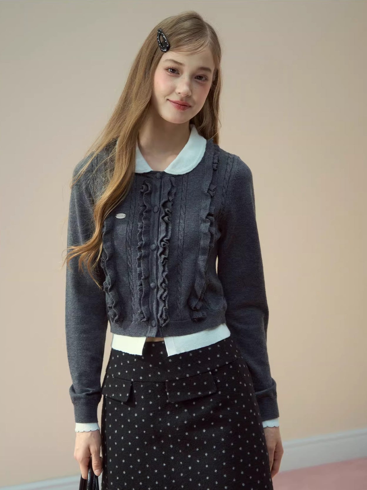 Ruffled Peter-Pan Knit Blouse