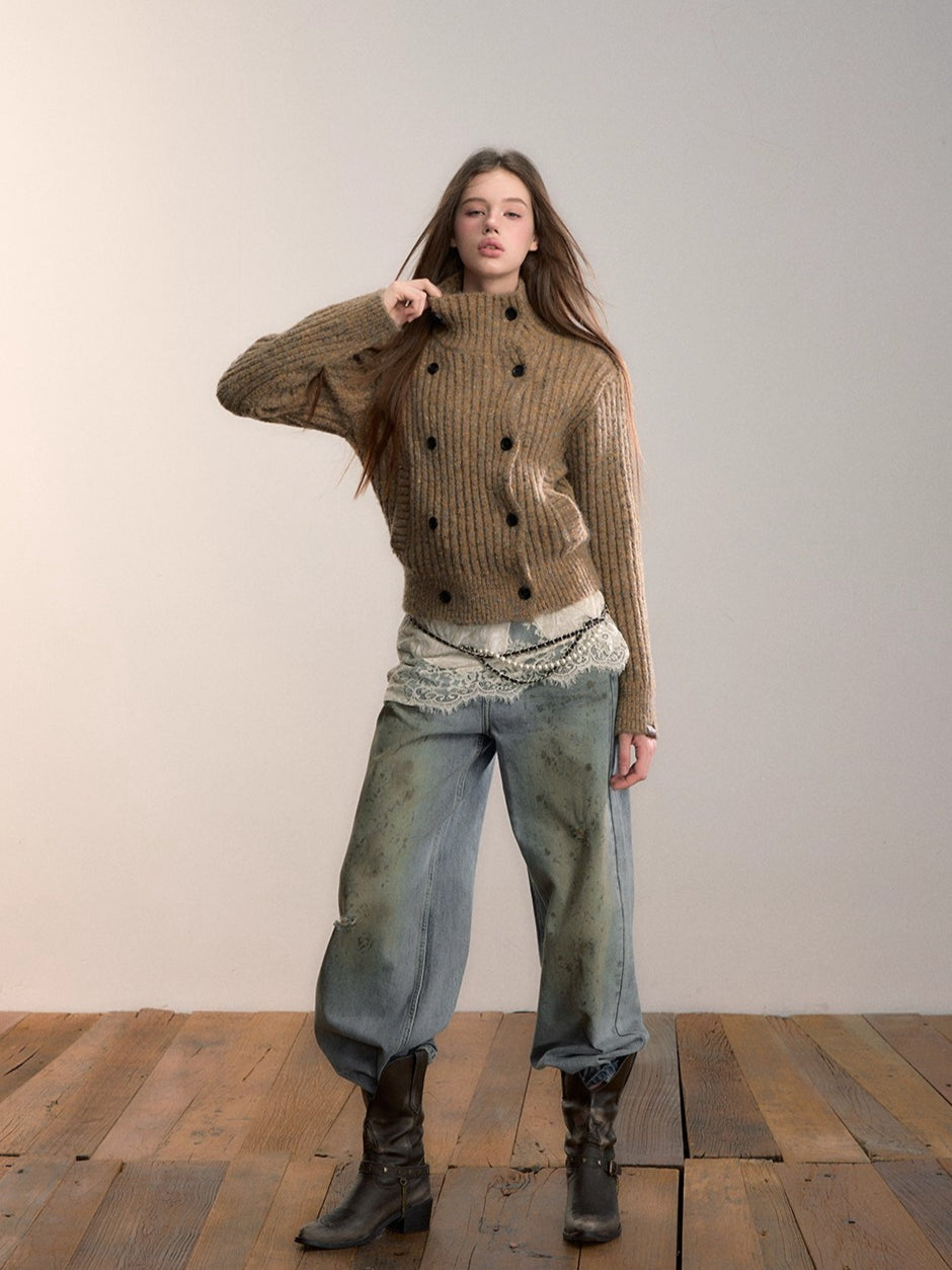 Colorfleck High-Neck Cardigan Jacket