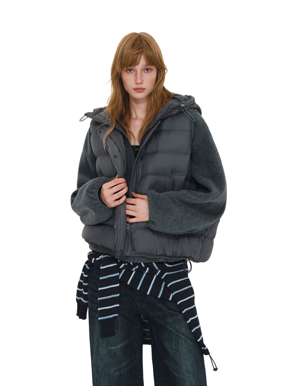 Hooded Fleece Down Vest Two-Piece Set