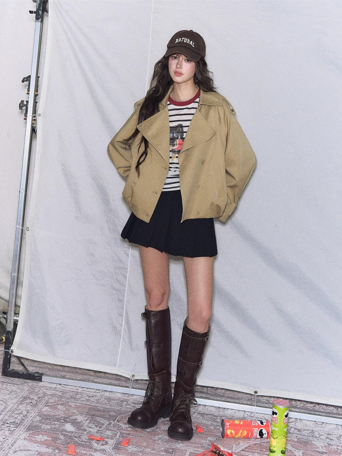 Asymmetric Waist Pleated A-Line Skirt