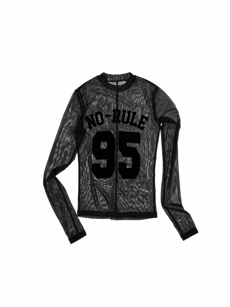 Flocked Mesh Sporty Turtleneck Top