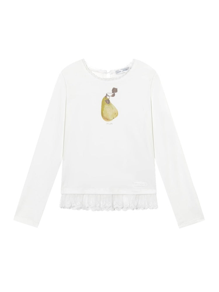 Fruit Print Lace-spliced T-Shirt