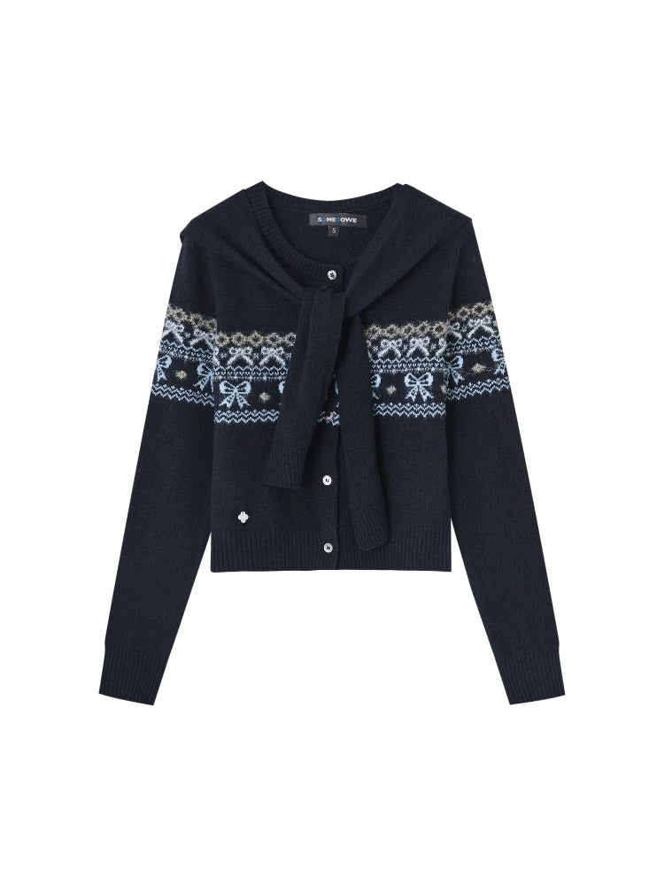 Fair Isle Bow Layered Knit Sweater