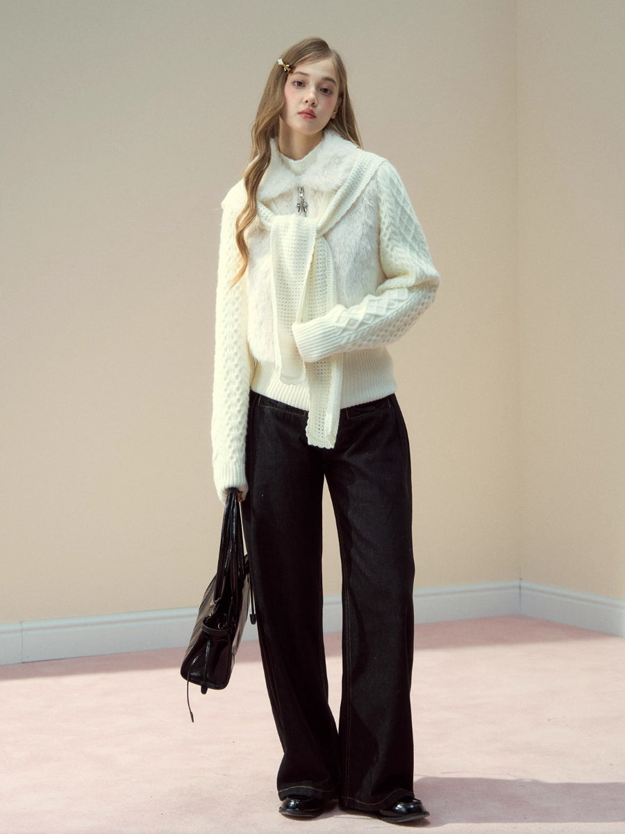 Peter Pan Collar Fleece-Lined Faux-Fur Paneled Jacket