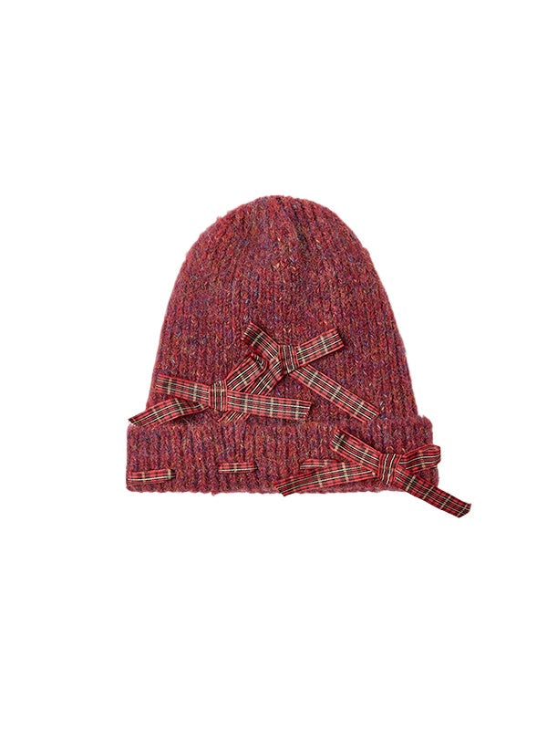 Bowknot Knit Cardigan & Hat & Scarf Set