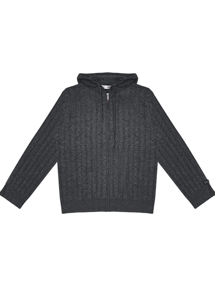 Wool Blend Hooded Knit Cardigan