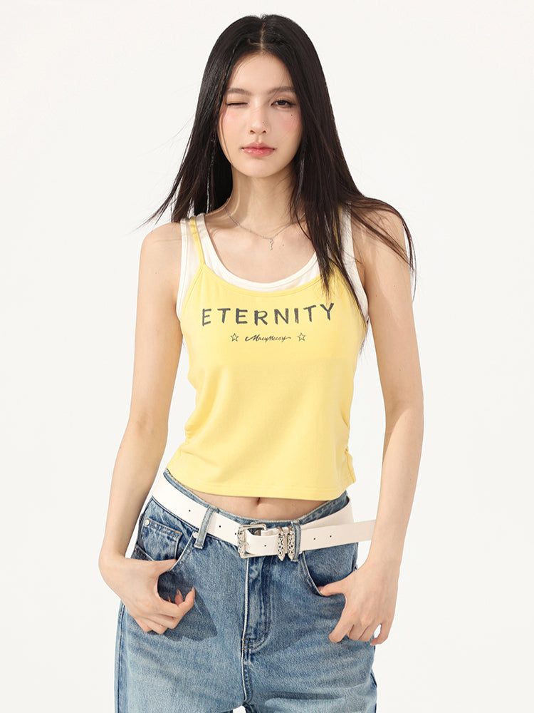 Fake Two-Piece Contrast-Color Spliced Tank Top