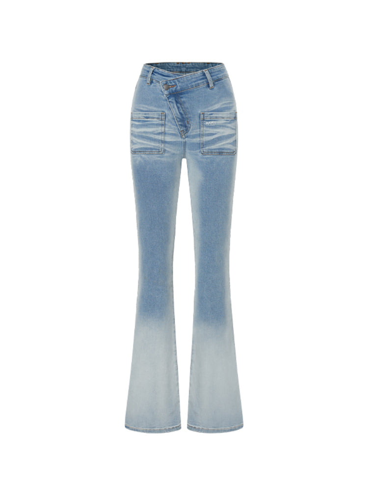 Gradient Mid-waist Washed Flared Pants
