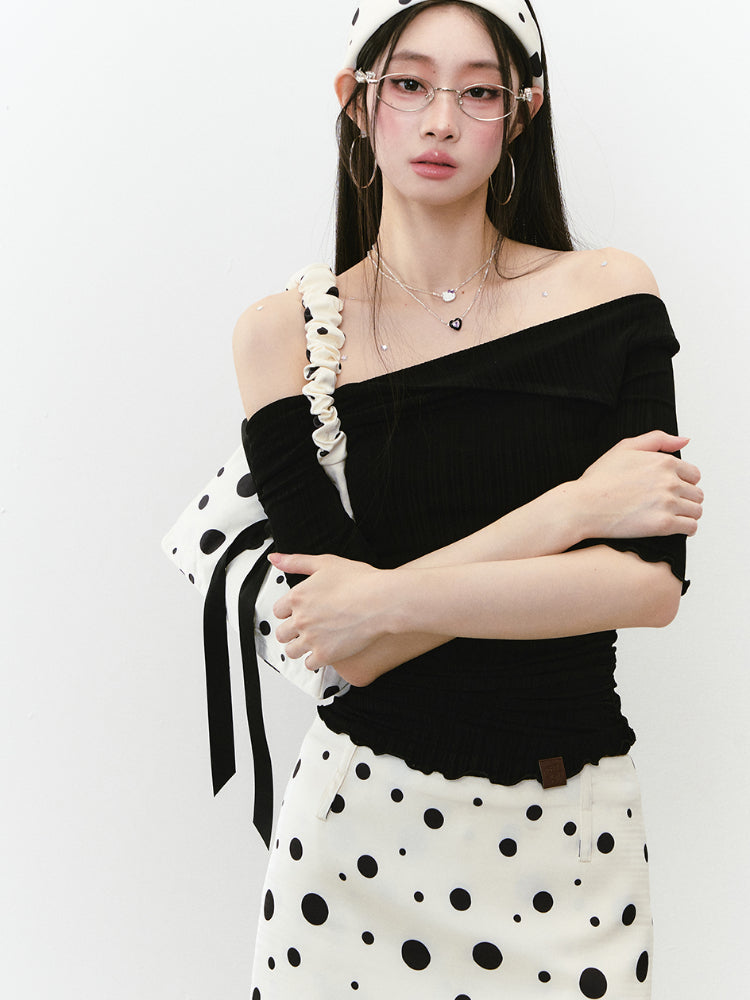 One-Shoulder Acetate Mid-Sleeve T-shirt