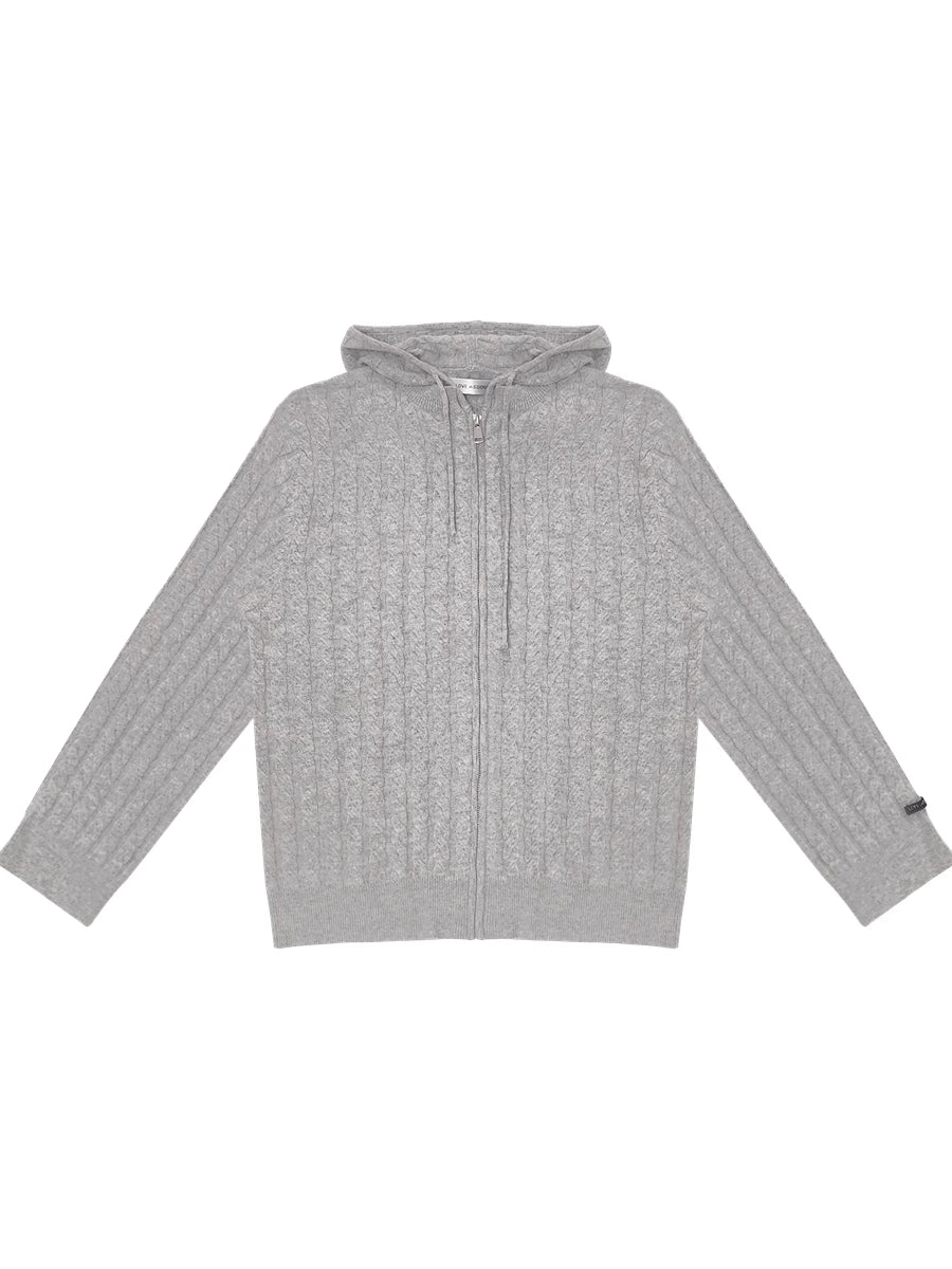 Wool Blend Hooded Knit Cardigan
