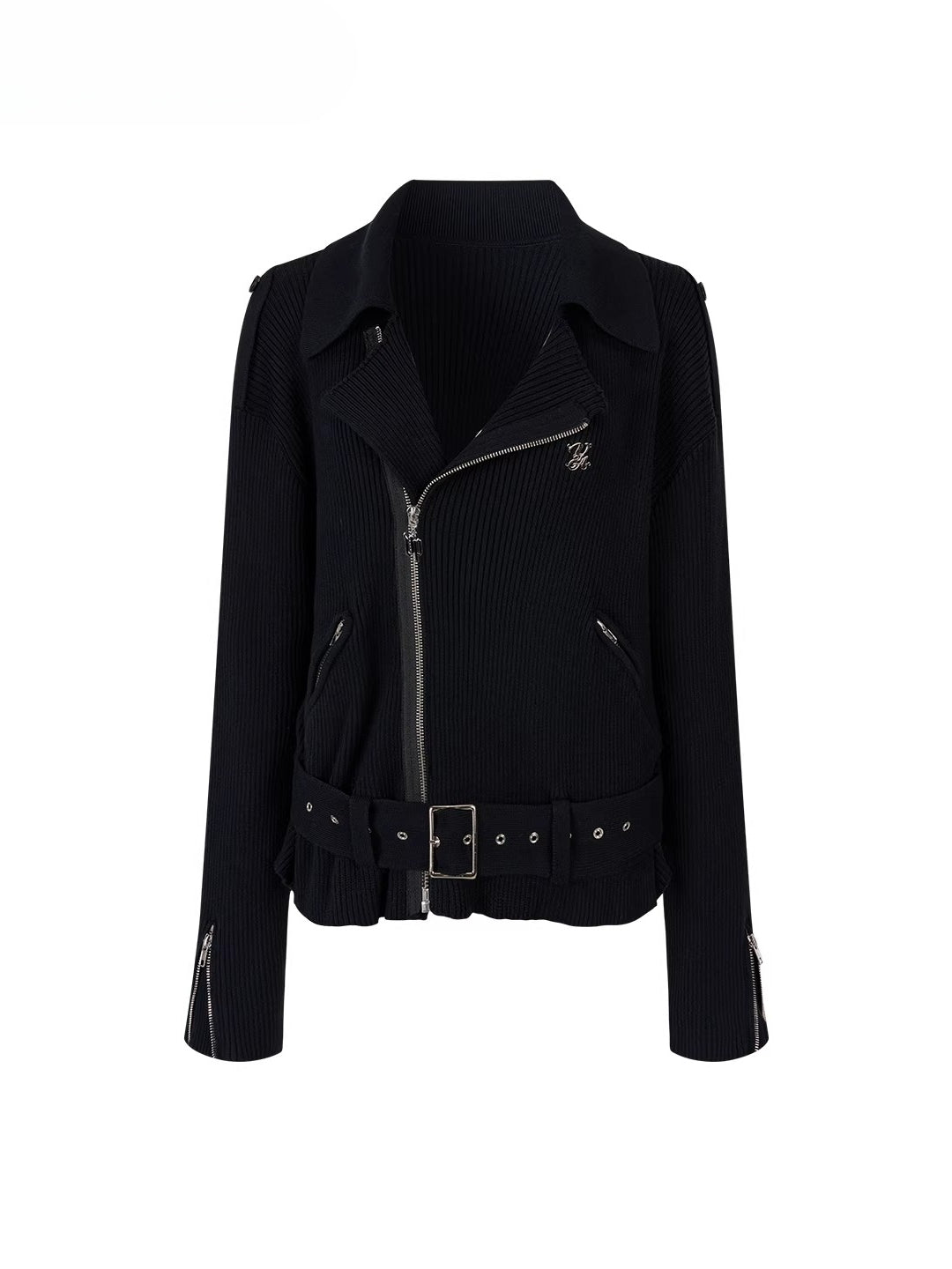 Black & Off-white Heavy Zip Knit Jacket