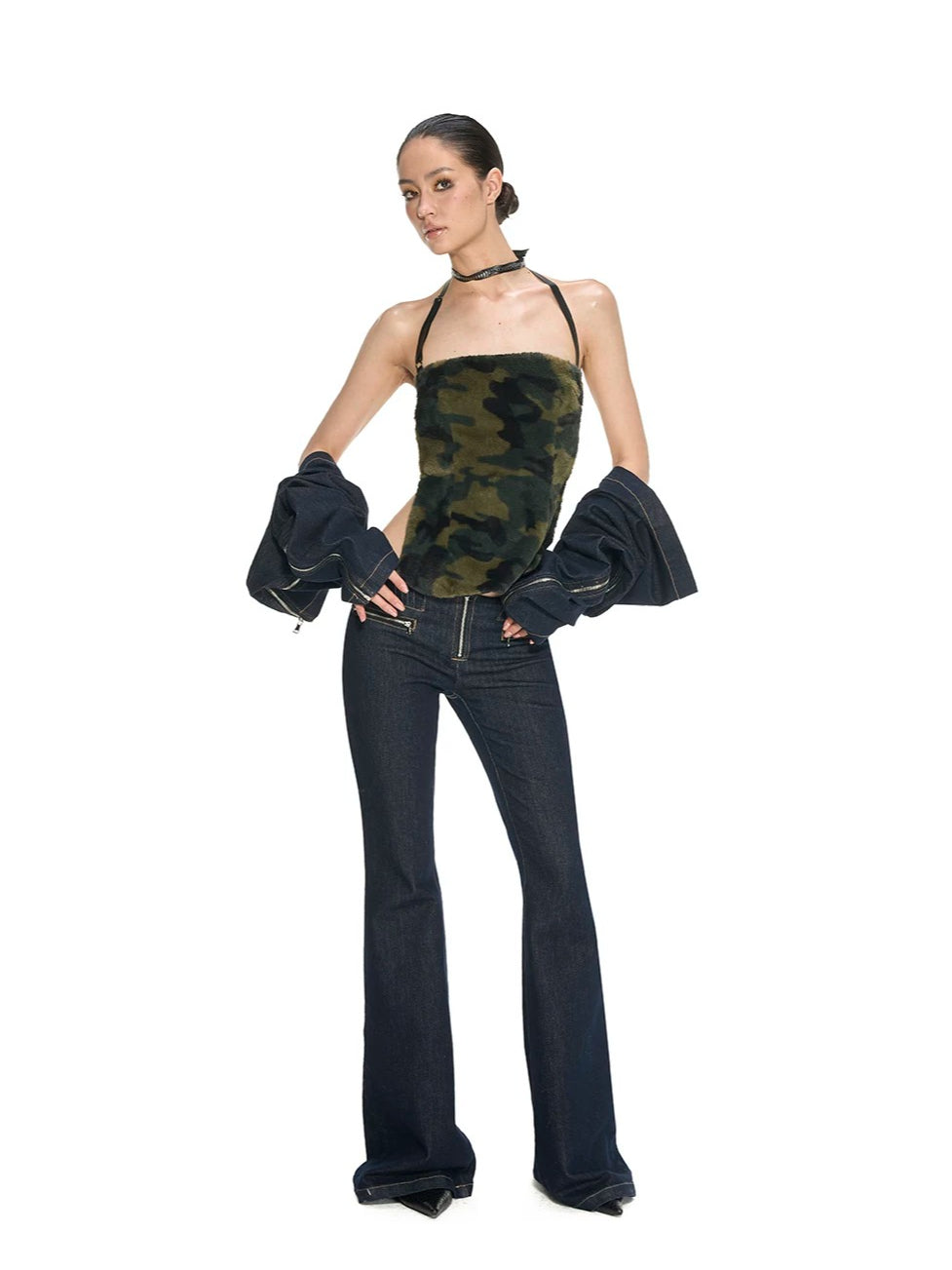 Low-Rise Zip Flare Jeans