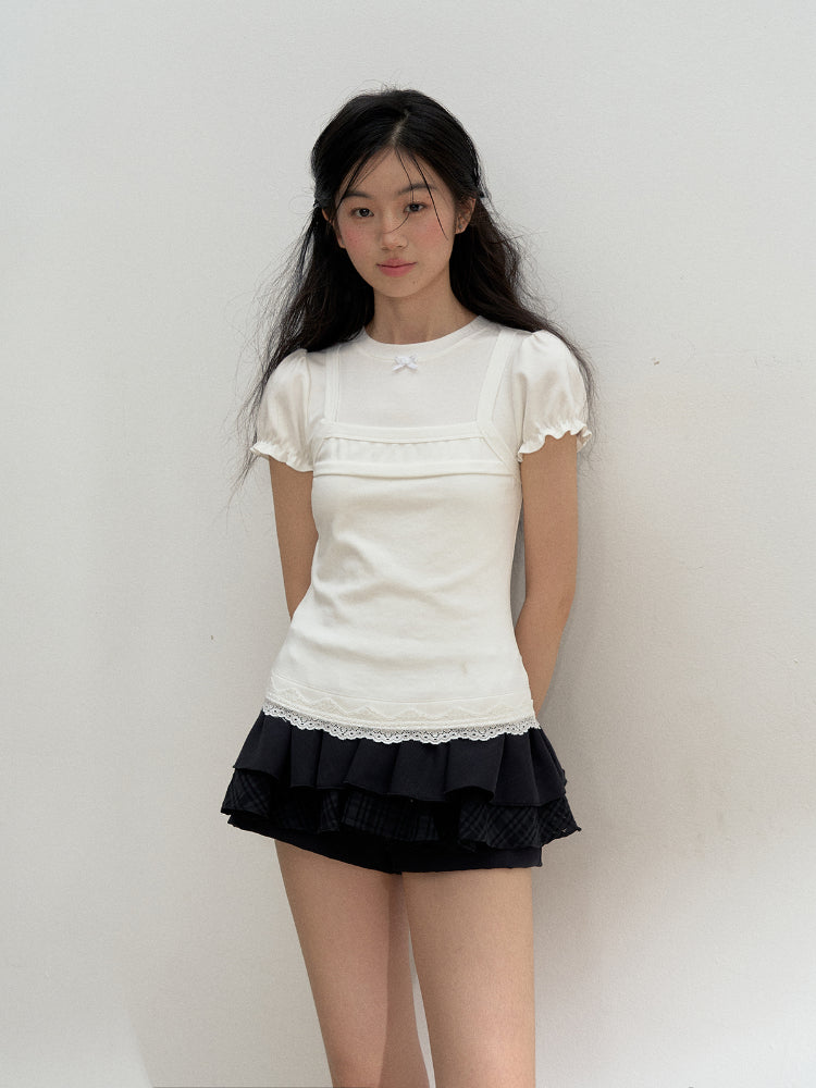 White Faux Two-piece Short-Sleeve T-shirt