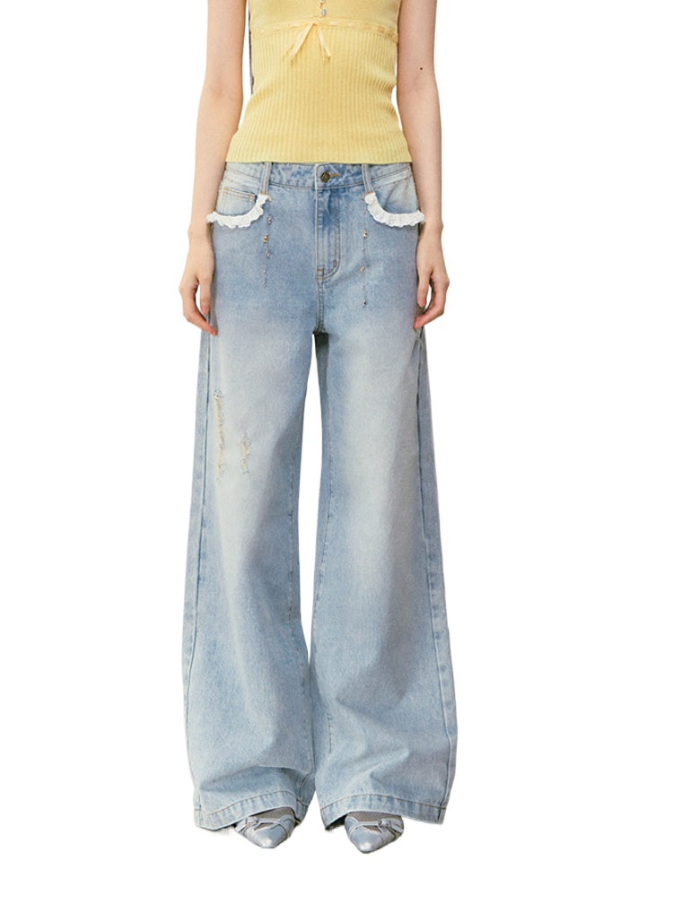 Lace Trim Vintage Jeans