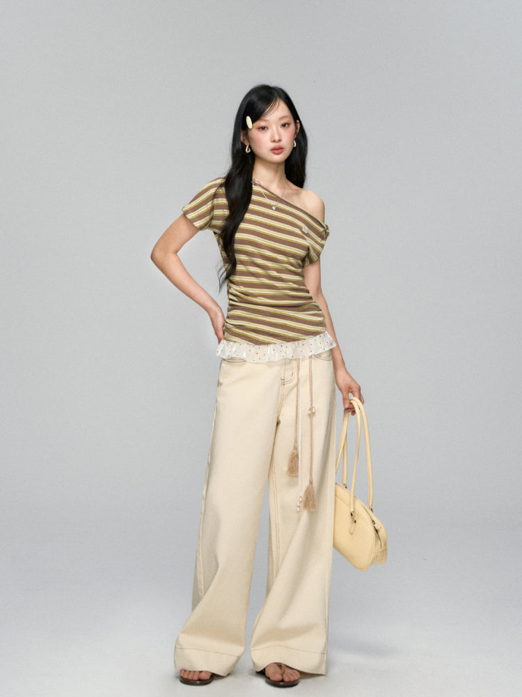 High-Waist Loose Straight - Leg Rope Jeans