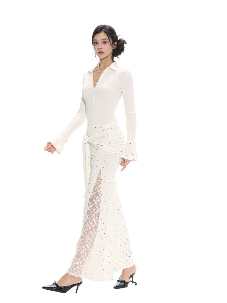 Henley Lace Splice Shirt Dress