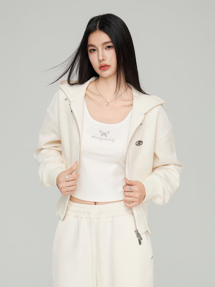 Black & White Zipper Casual Hoodie Set