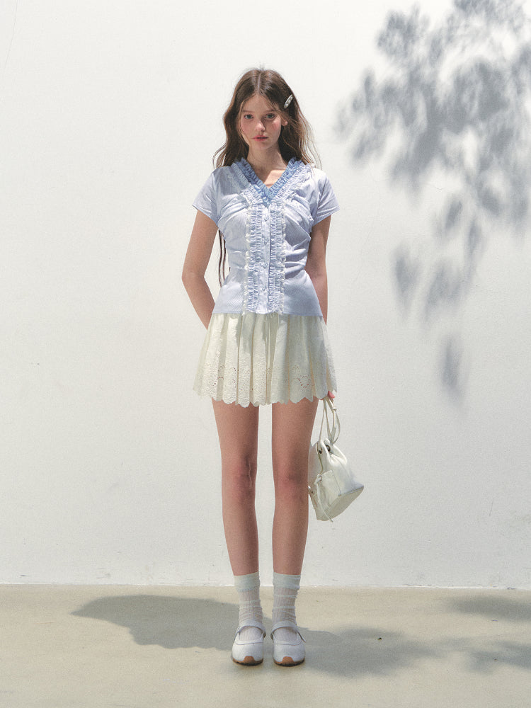 Embroidered Elastic Waist Skirt