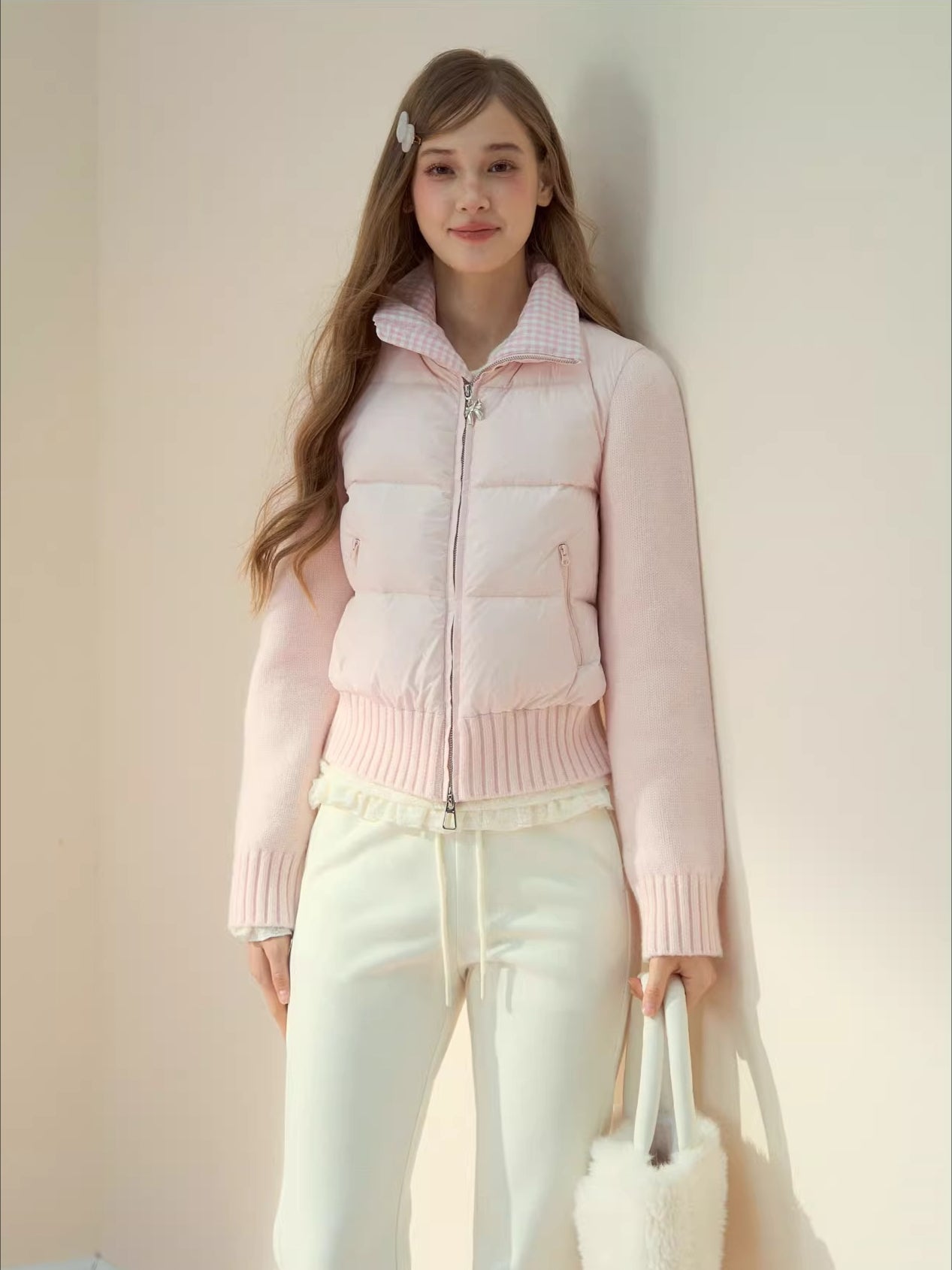 Powder Pink Knit Down Jacket