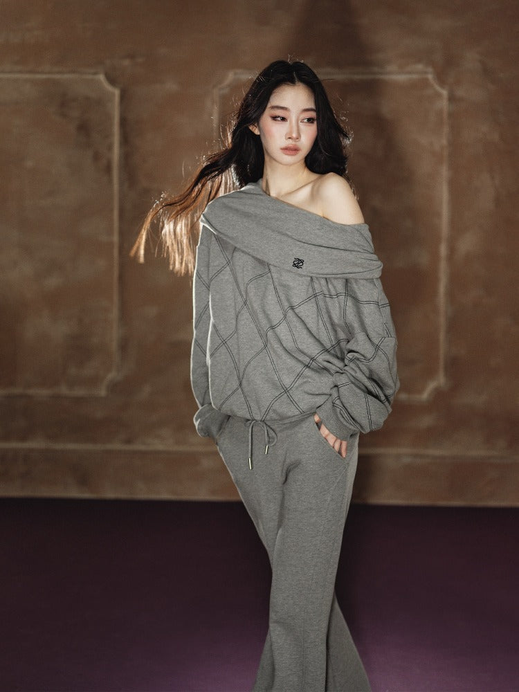 Asymmetric Off-Shoulder Sweatshirt Set