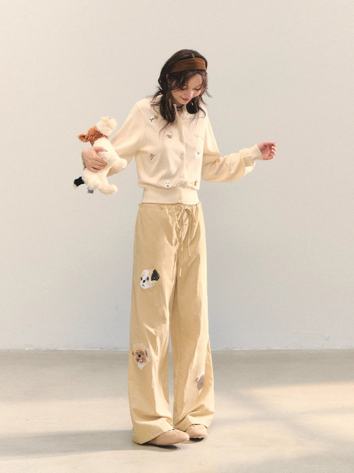 Fun Dog Print Retro Wide-Legged Casual Pants