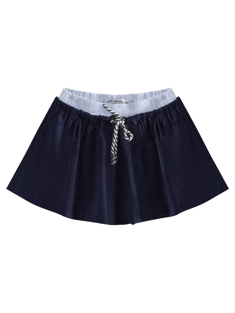 Grey Asymmetric Shoulder Striped Patchwork Short-Sleeve & Skirt Set