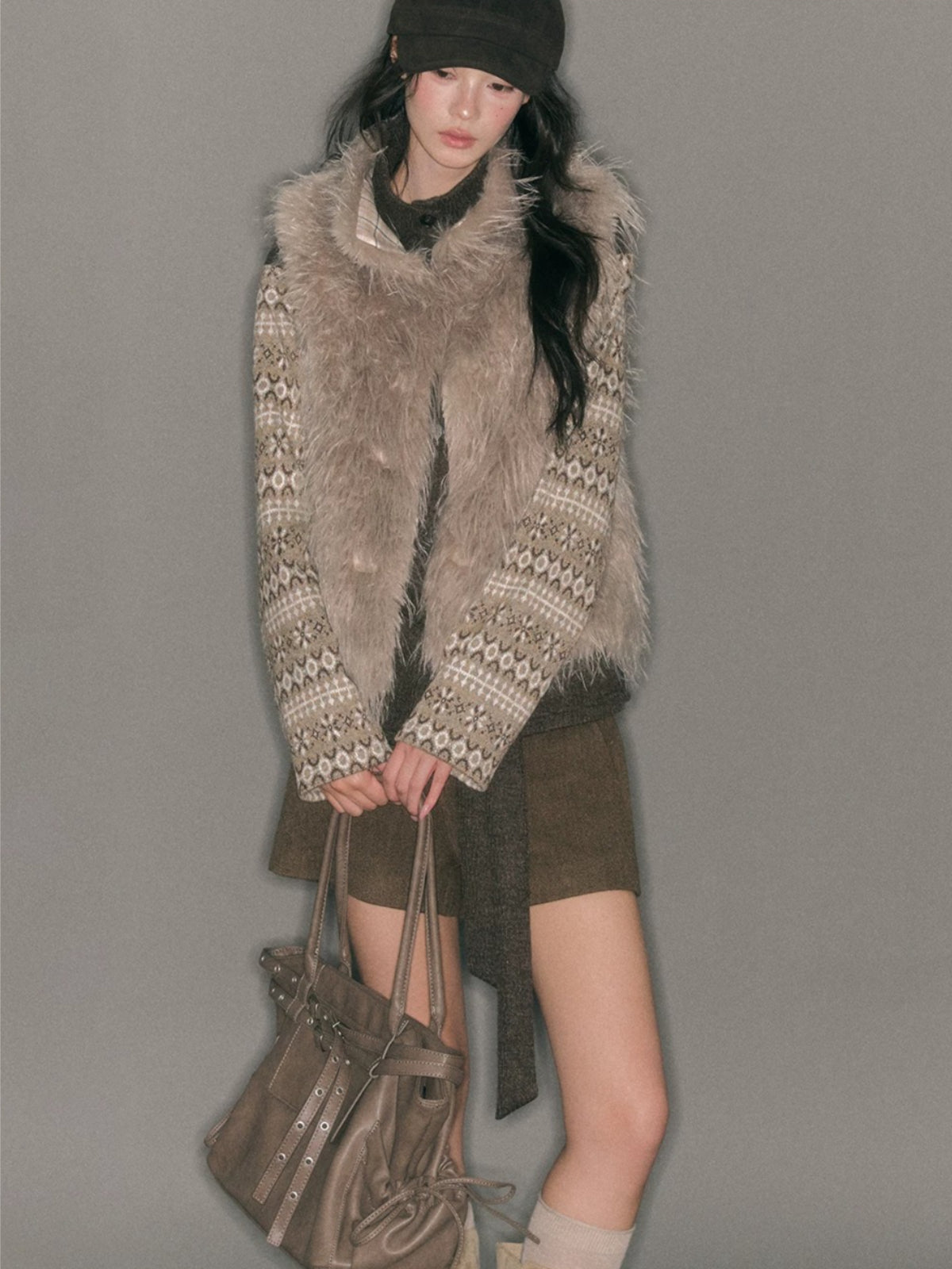 Reversible Plaid Faux Fur Vest