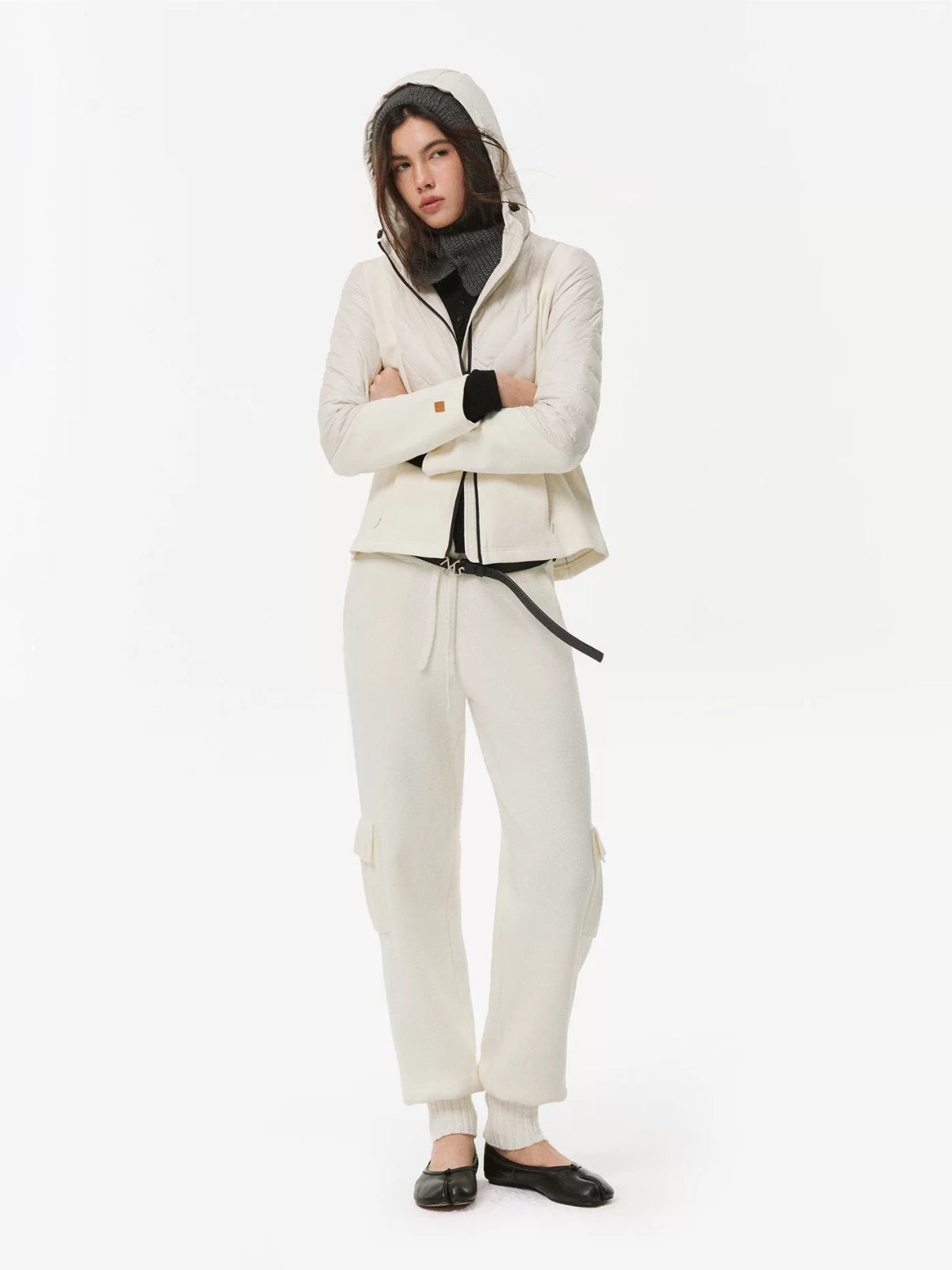 Knit Panel Hooded Down Jacket