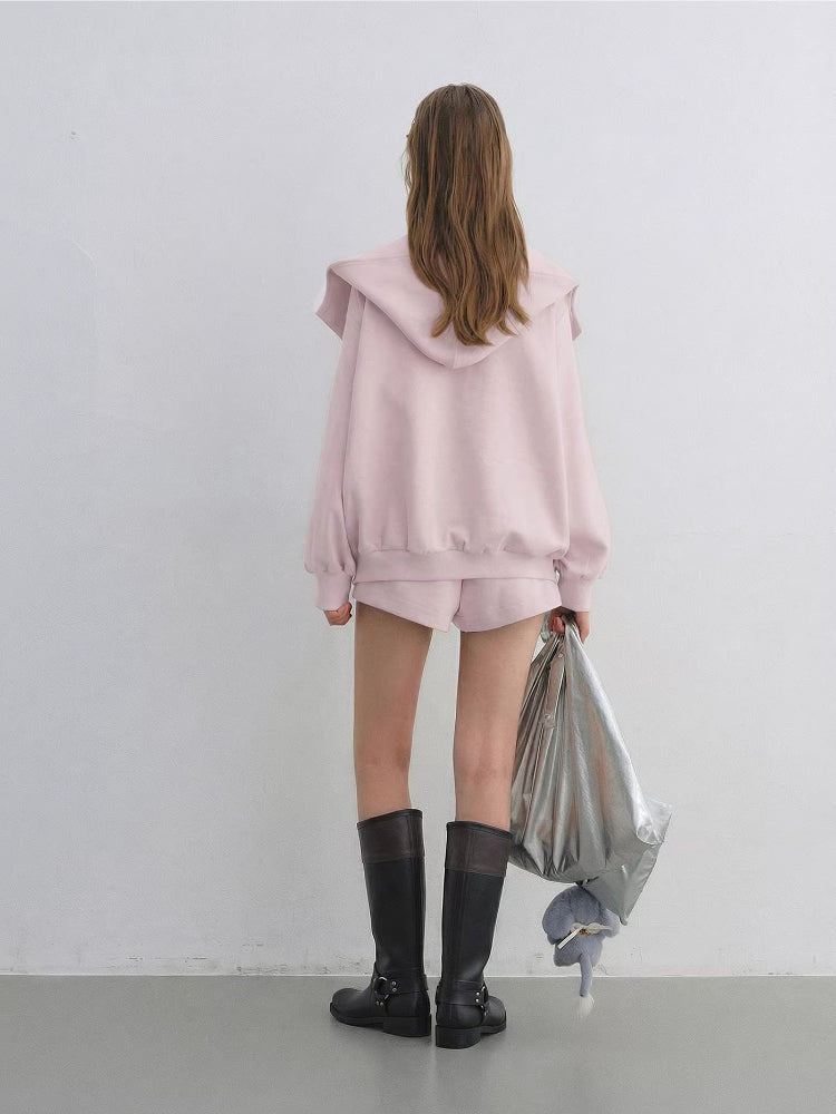 Lapel Zip Hoodie Set