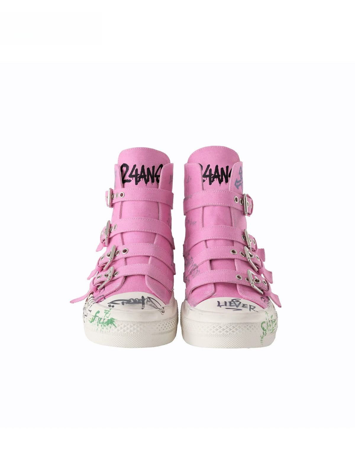 Distressed Graffiti Cotton Canvas Sneakers