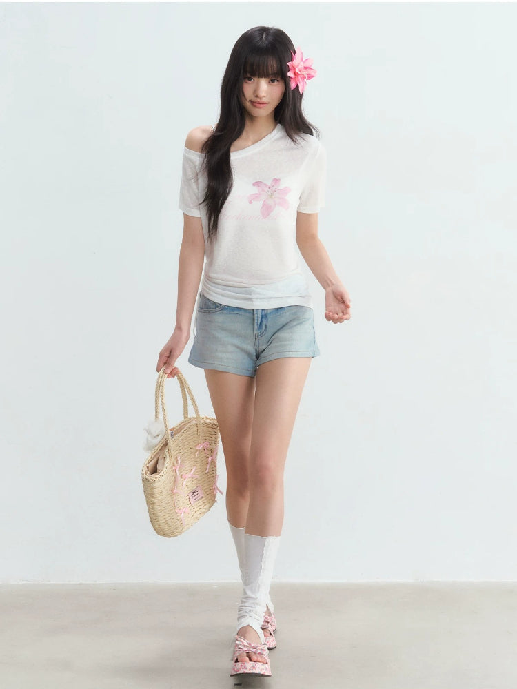 Floral One-Shoulder T-shirt