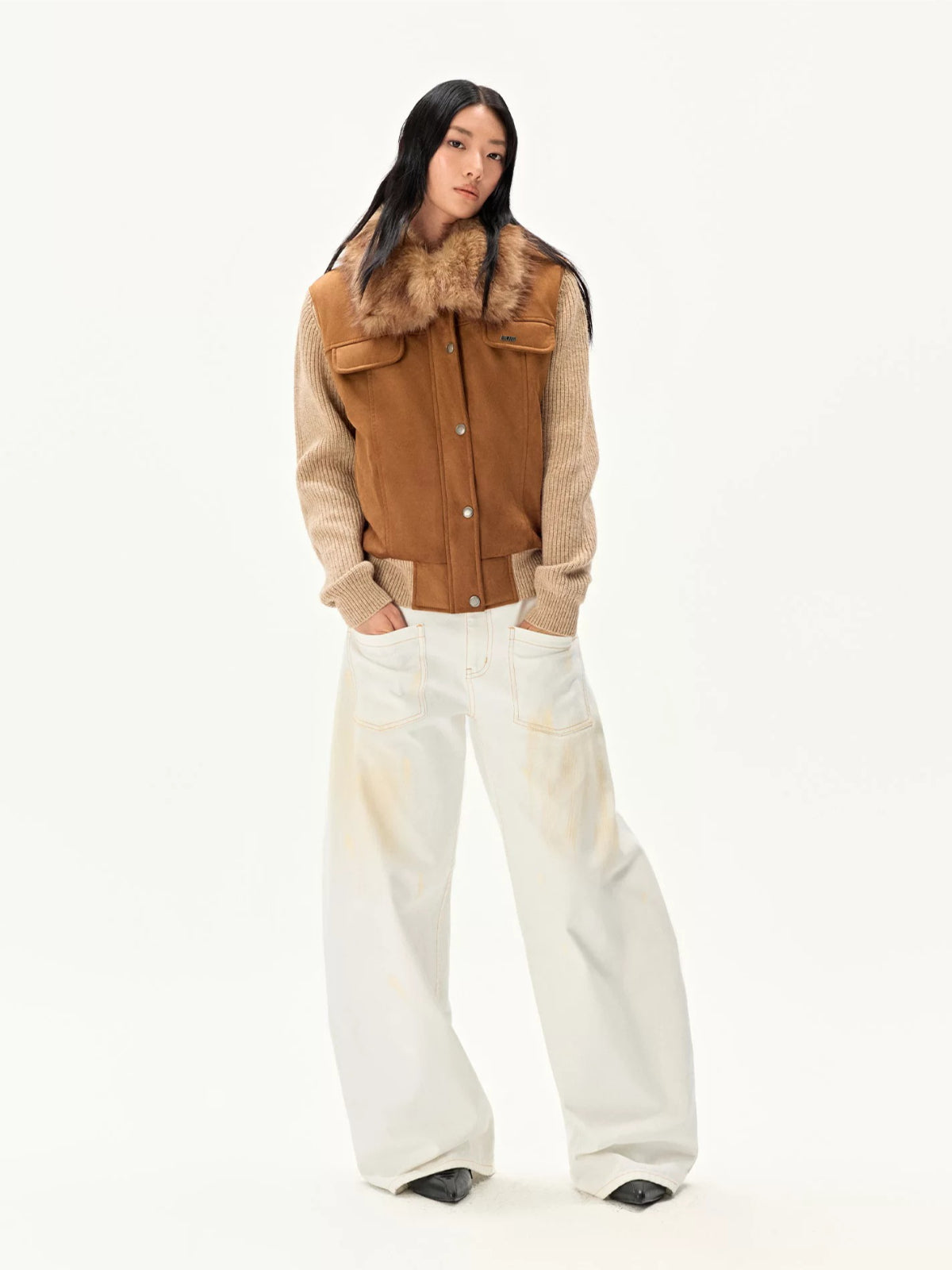 Faux Suede Wool Collar Jacket