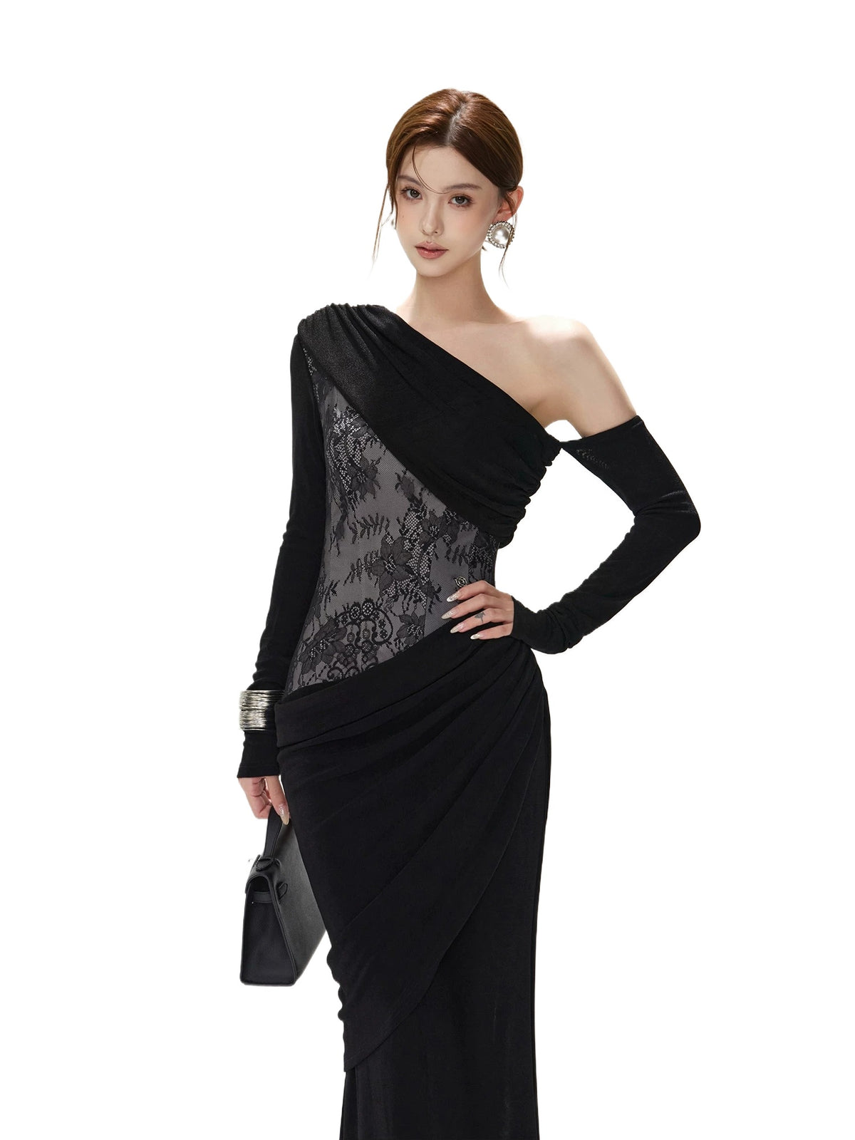 Black Lace Asymmetric Mermaid Dress