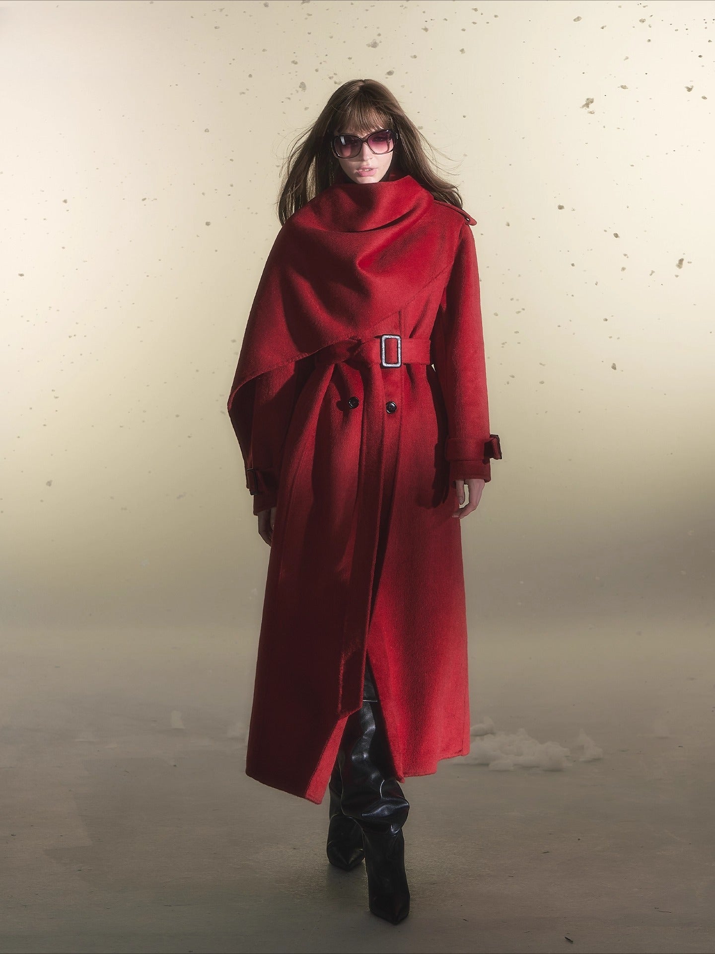 Cape Scarf Double-Faced Wool Coat