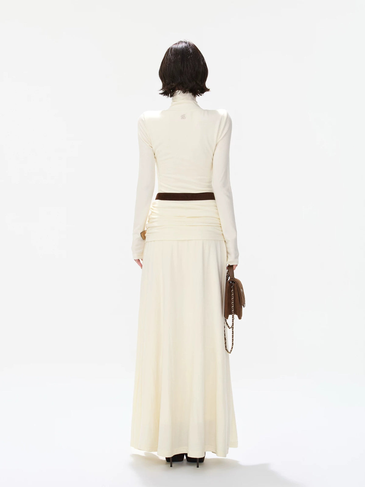 Belted Turtleneck Knit Maxi Dress